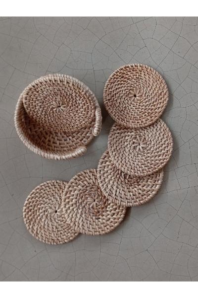 Round Cane Coaster set (6 pack) - Sand matte